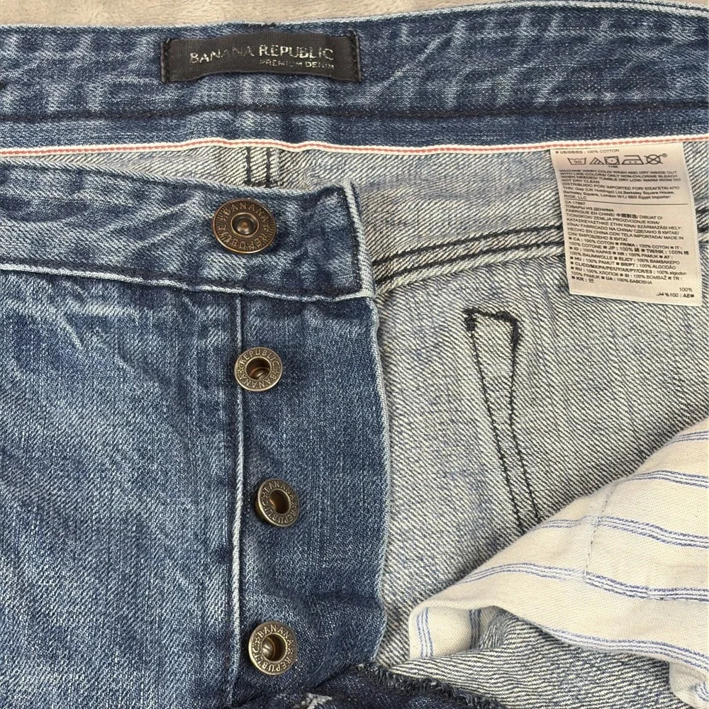 Banana Republic Jeans Mens 36x34 Blue Selvedge Slim Fit Distressed Button Fly